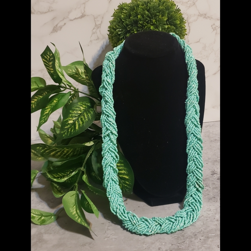 Aqua Braid Beaded Necklace